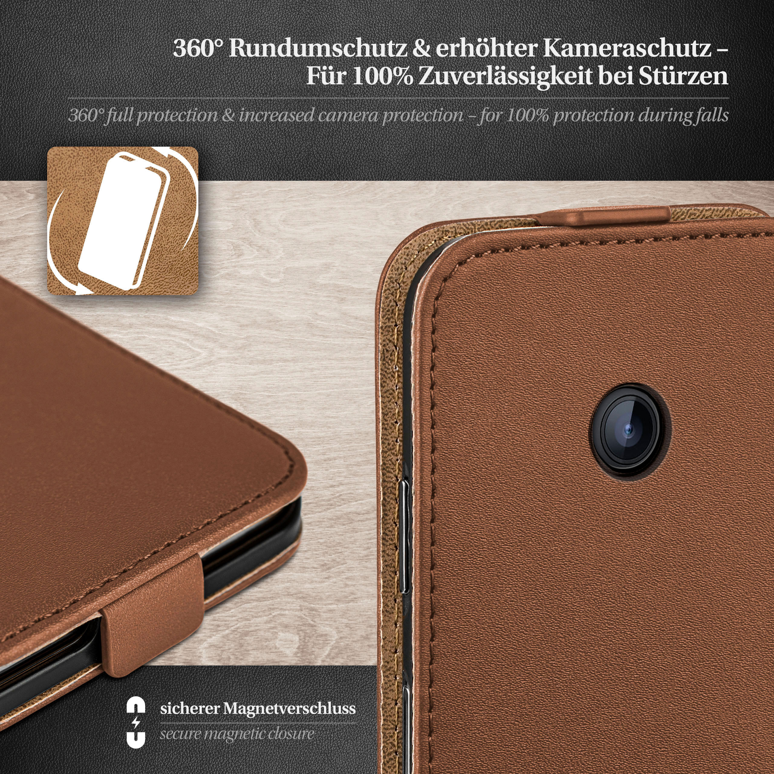 Flip Cover, Umber-Brown Case, 635, Flip MOEX Lumia / Nokia, 630