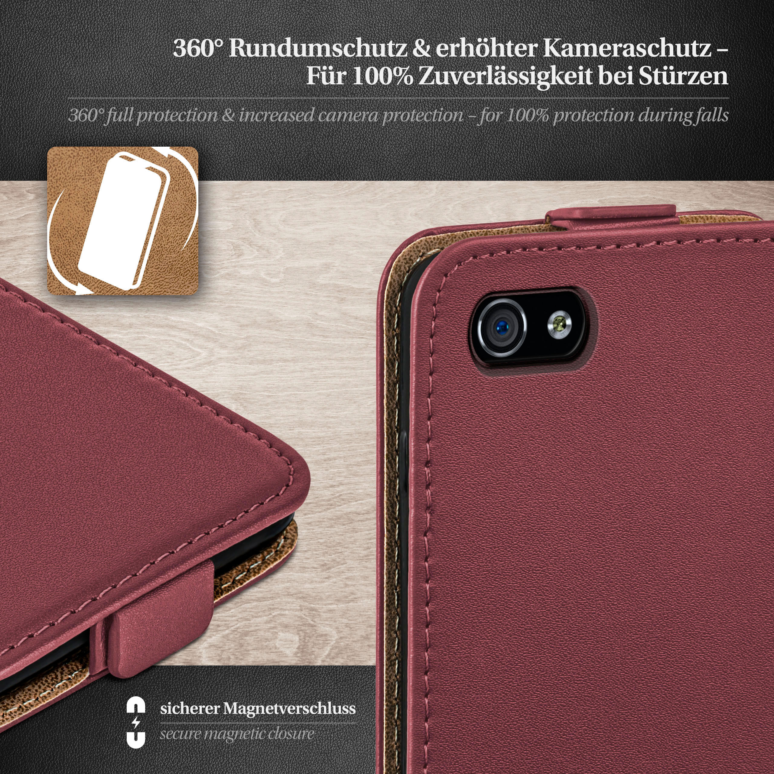 Case, MOEX Cover, iPhone 4s iPhone Flip 4, Maroon-Red Flip / Apple,