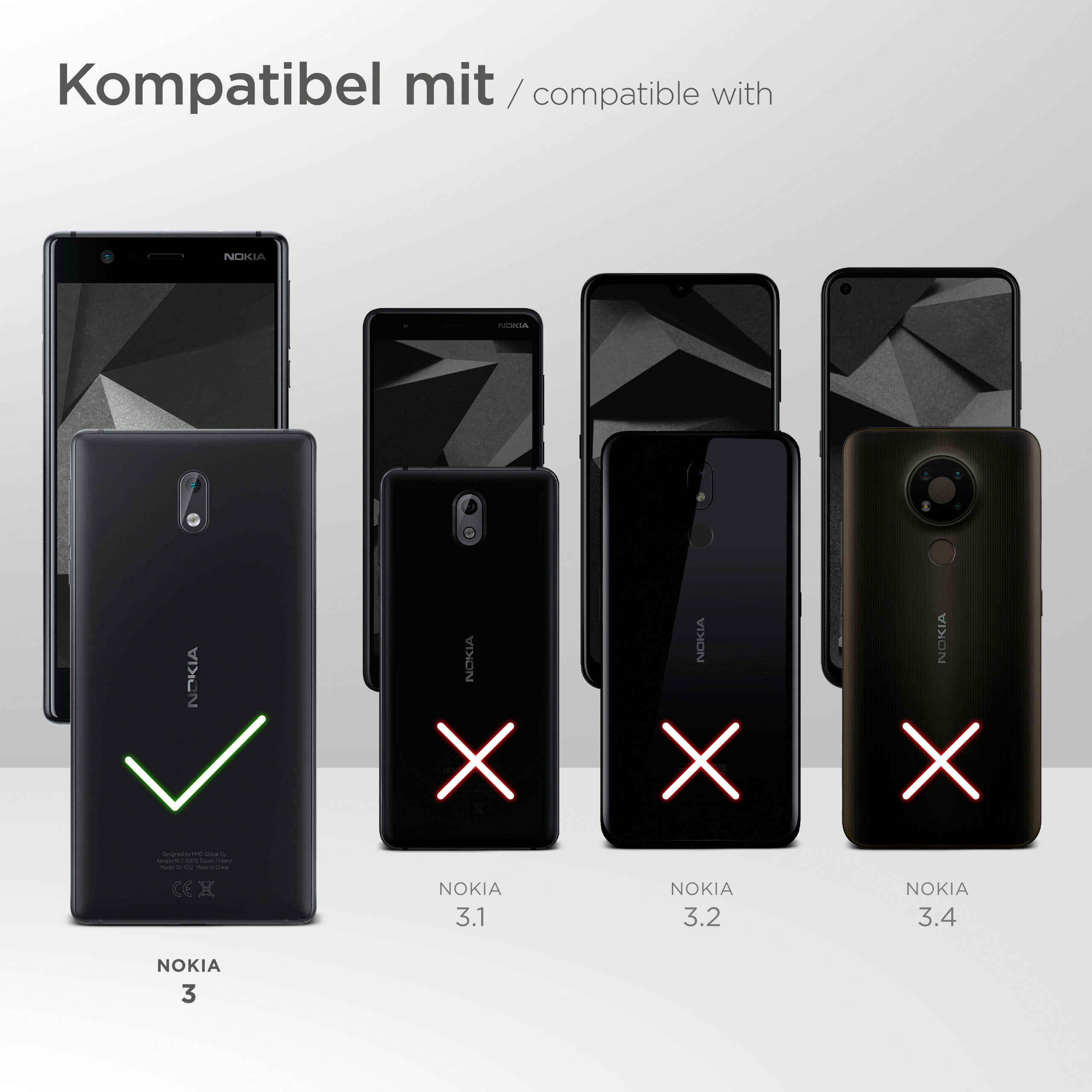 Schwarze Telefone mit grüner Haken und roter X, kompatibel Nokia 3.