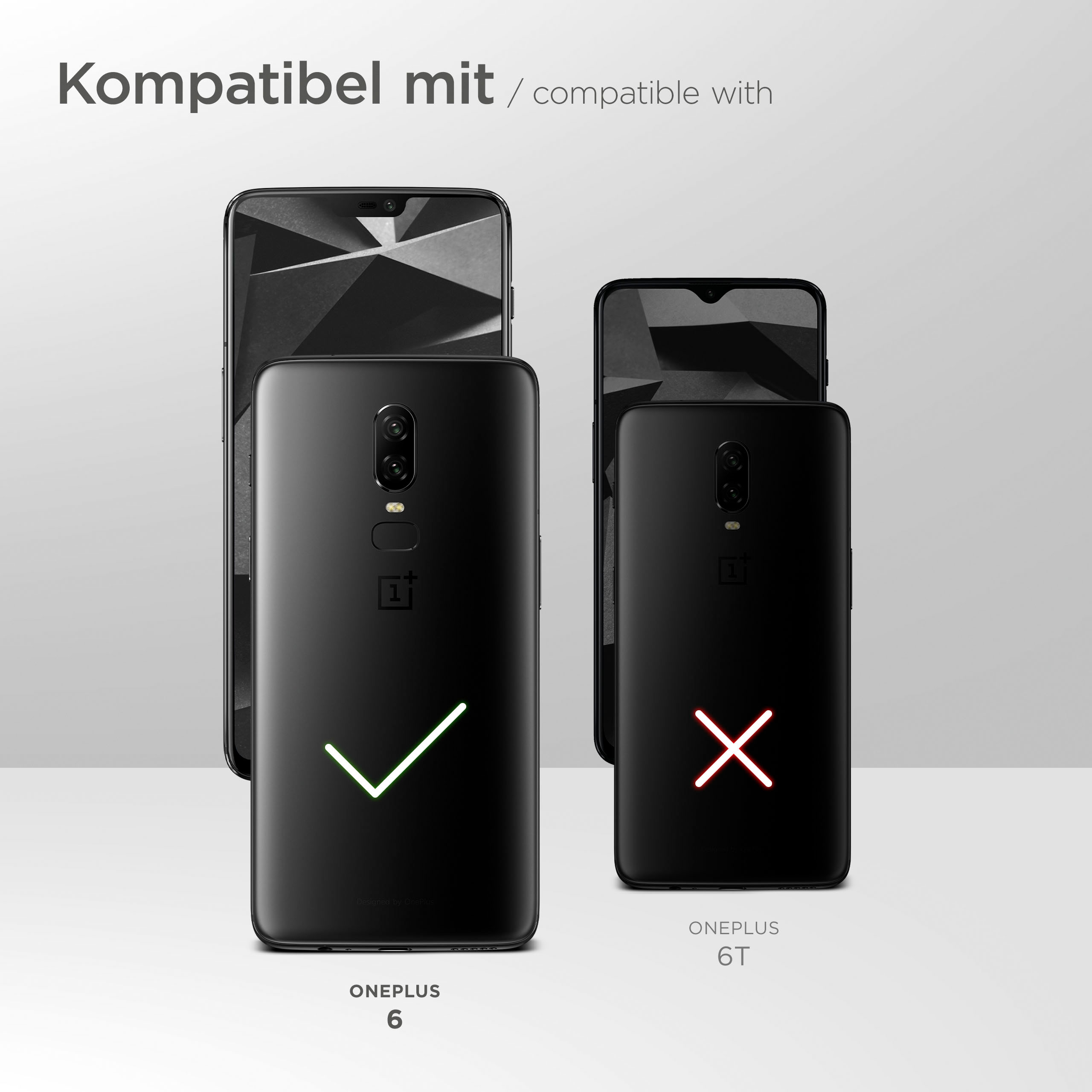 Zwei Telefone. Eines ist ein OnePlus 6 und wird unterstützt, das andere ist ein OnePlus 6T und nicht.