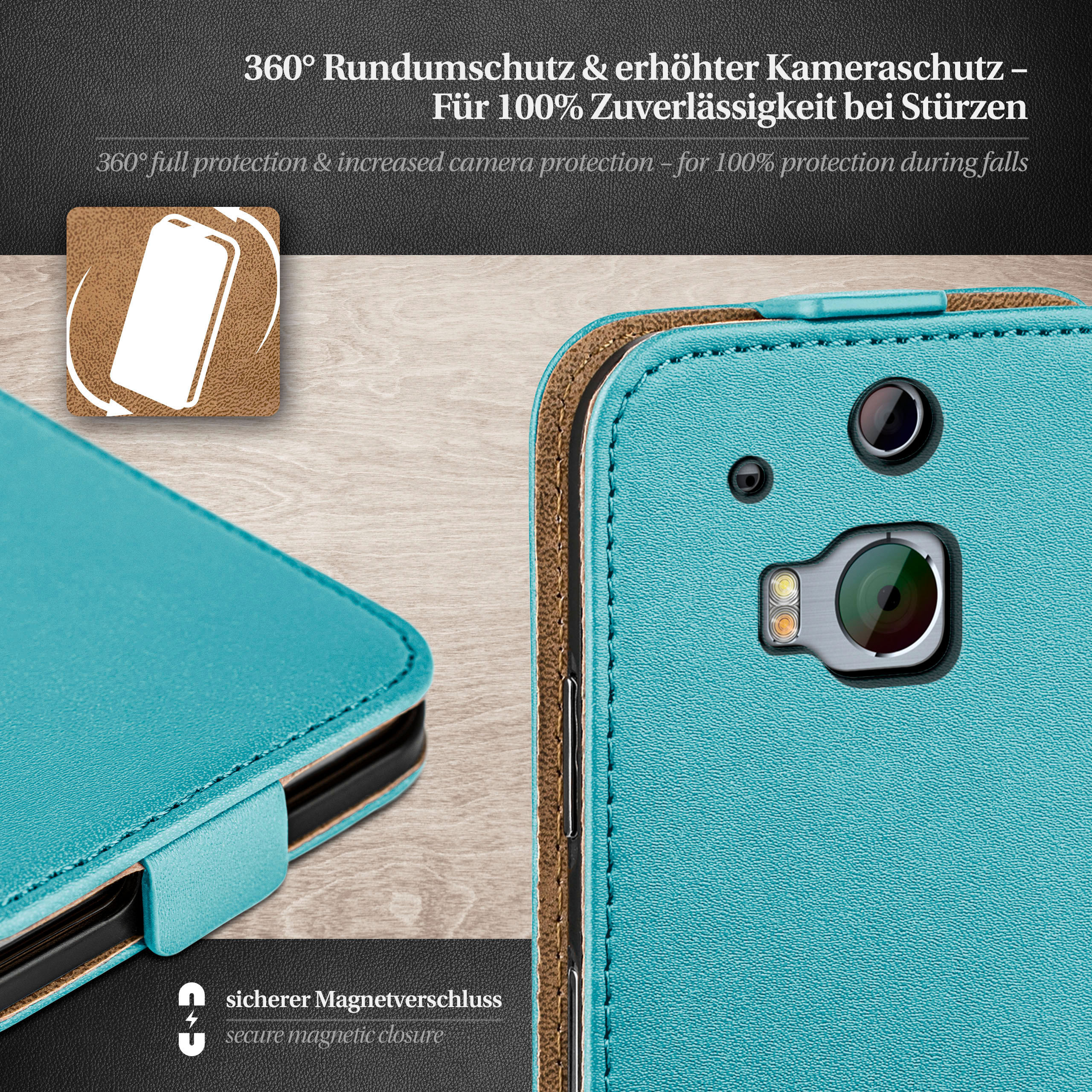 Aqua-Cyan Cover, One Flip HTC, M8 MOEX / M8s, Flip Case,