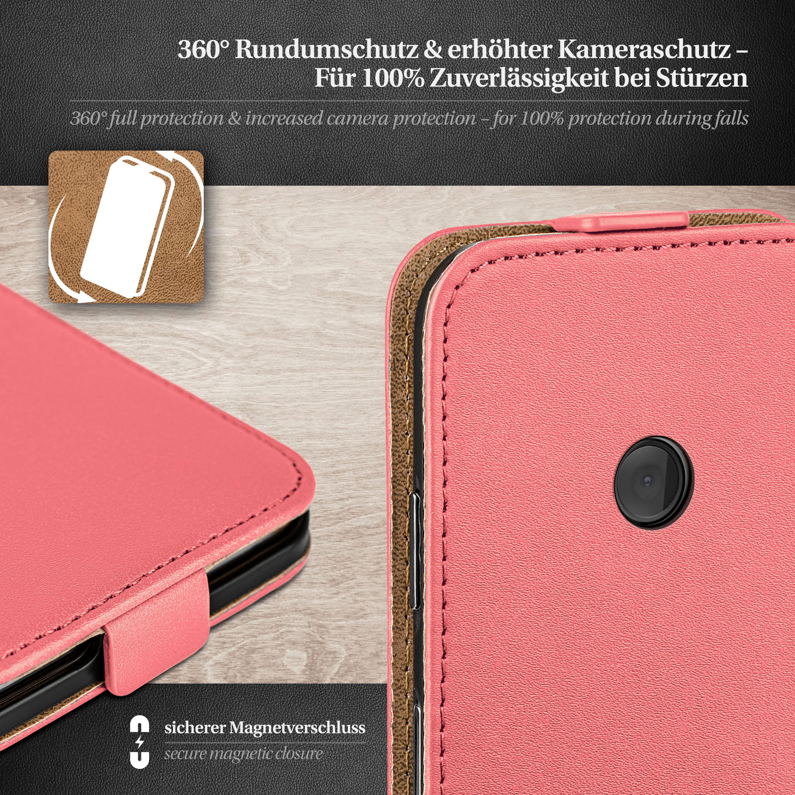 520/525, Lumia MOEX Cover, Flip Flip Coral-Rose Case, Nokia,