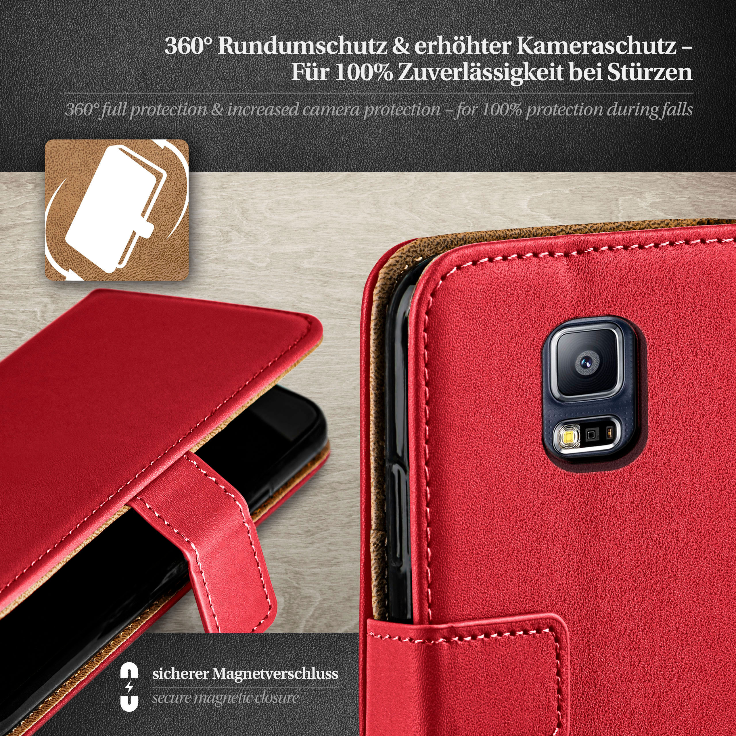 MOEX Book Bookcover, S5 / Galaxy Blazing-Red Case, Neo, S5 Samsung