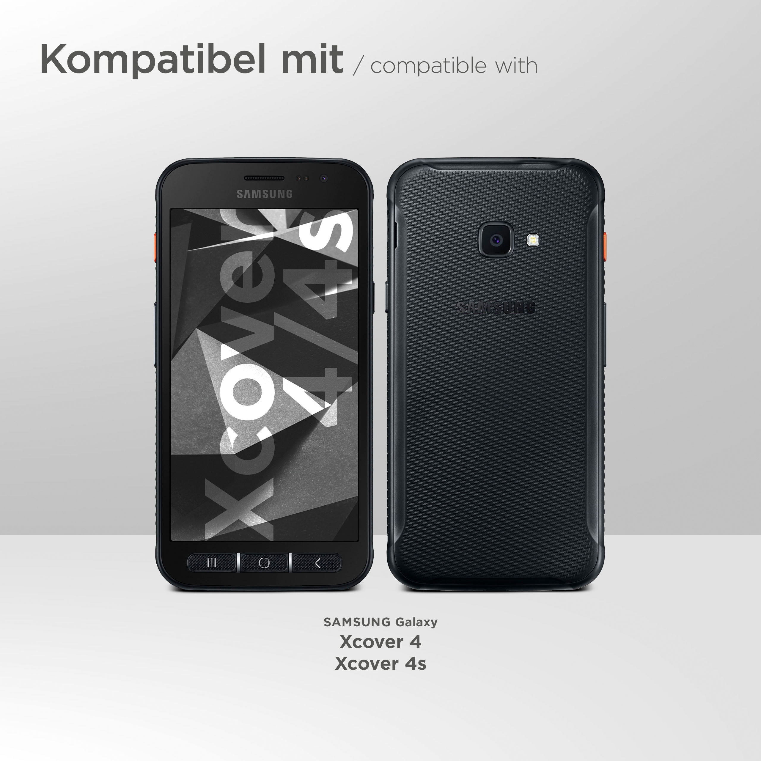 Zwei Telefone, eine Vorder- und eine Rückansicht. Das Telefon ist schwarz.