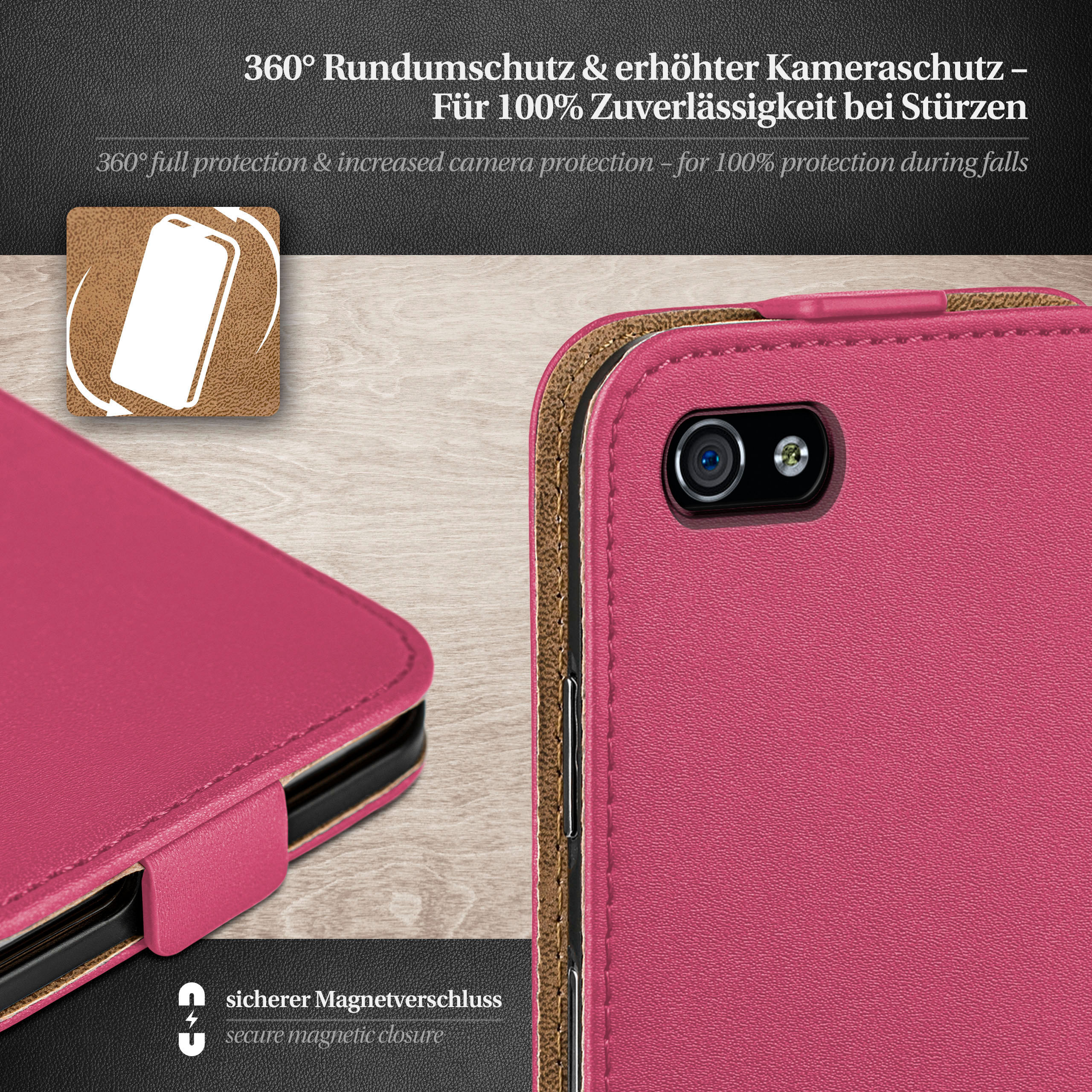 Cover, Apple, iPhone Berry-Fuchsia / MOEX Flip iPhone Flip Case, 4s 4,