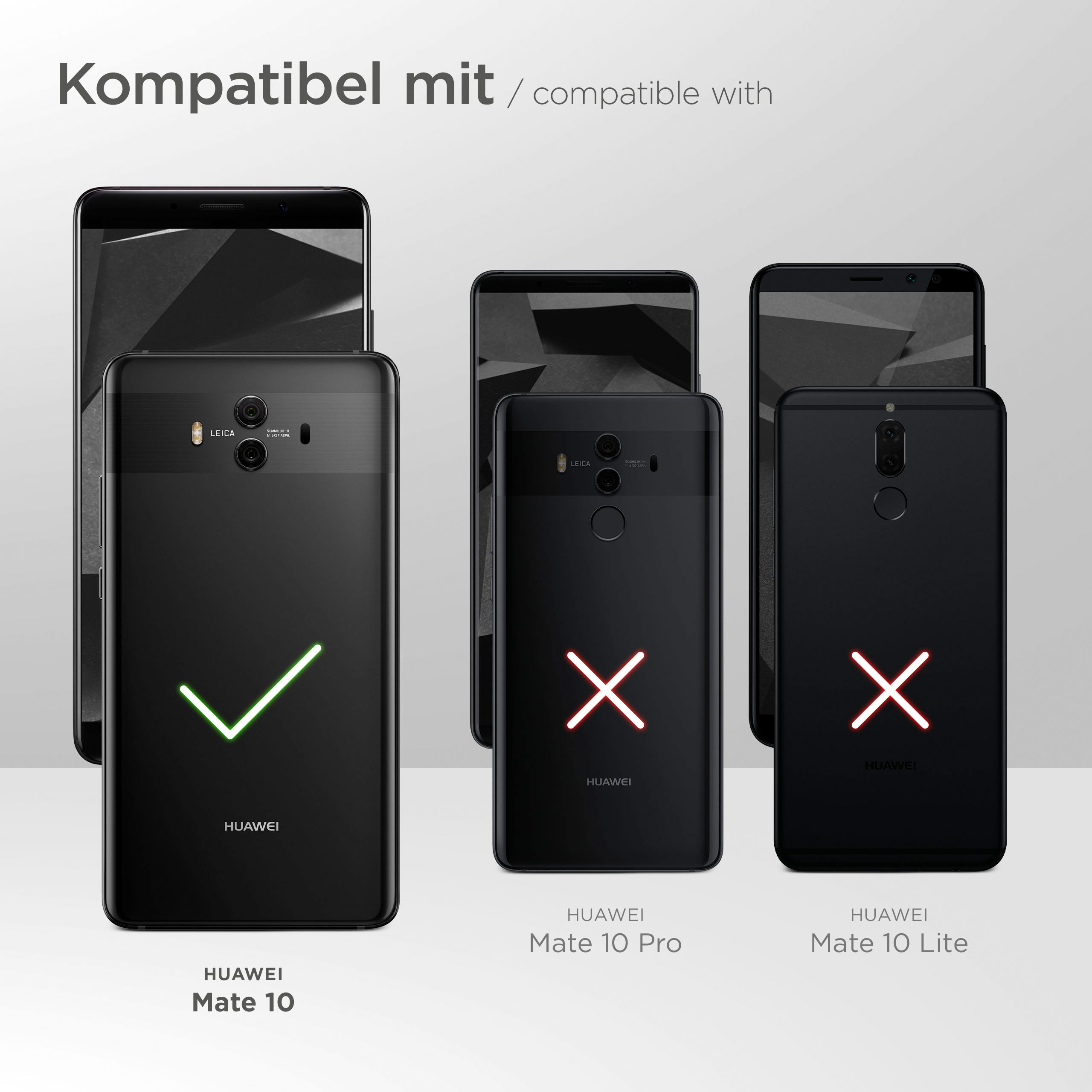 Vergleich von Huawei-Telefonen: Mate 10 kompatibel, Mate 10 Pro und Lite nicht.