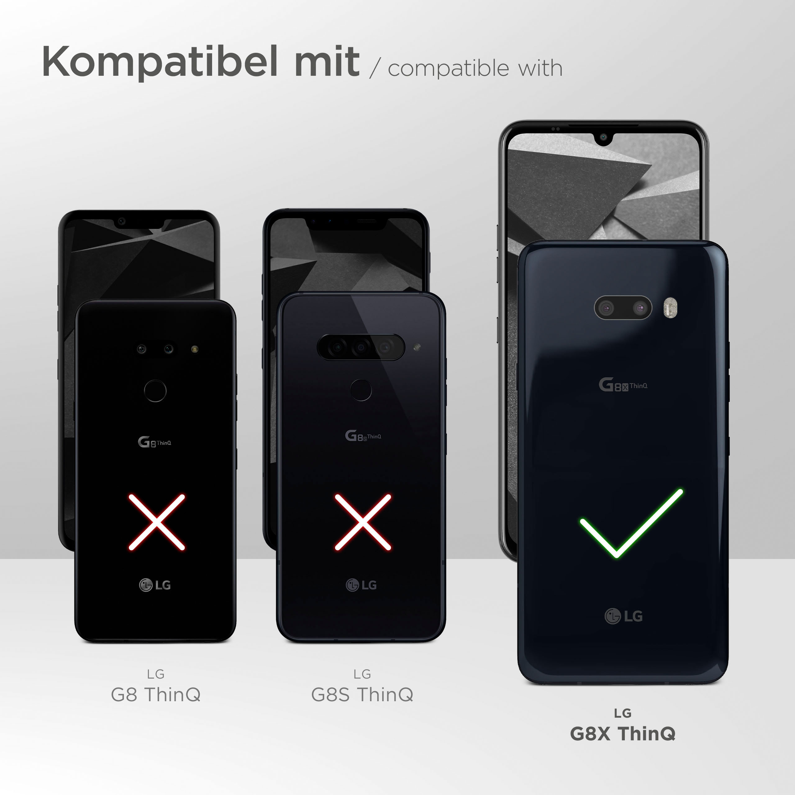 Smartphones, LG G8 ThinQ mit Häkchen, sowie G8 und G8S ThinQ mit X.