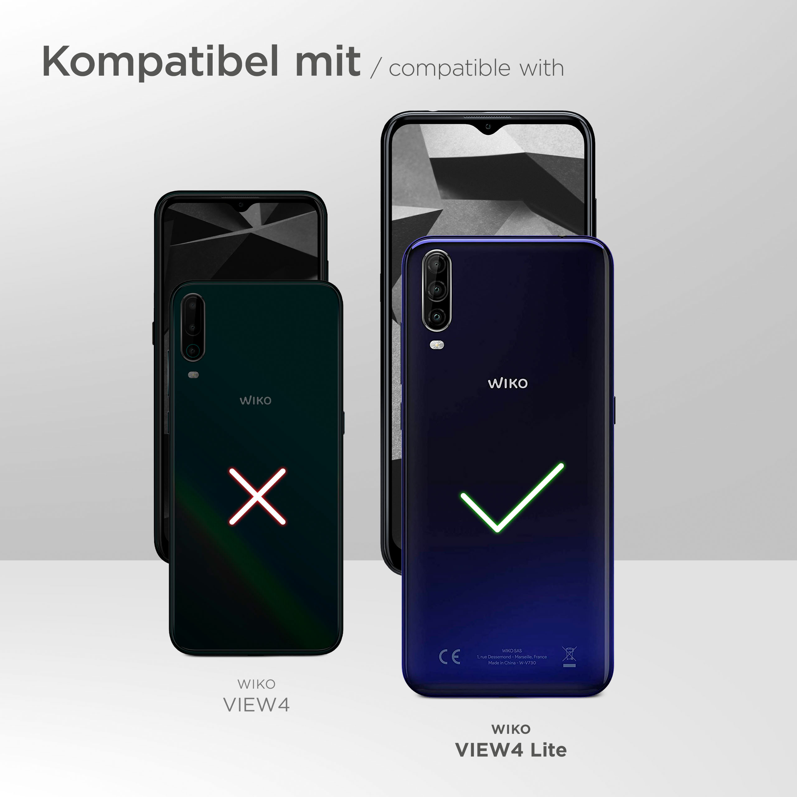 Drei Handys: eins mit Haken, zwei mit X. Text: kompatibel mit.