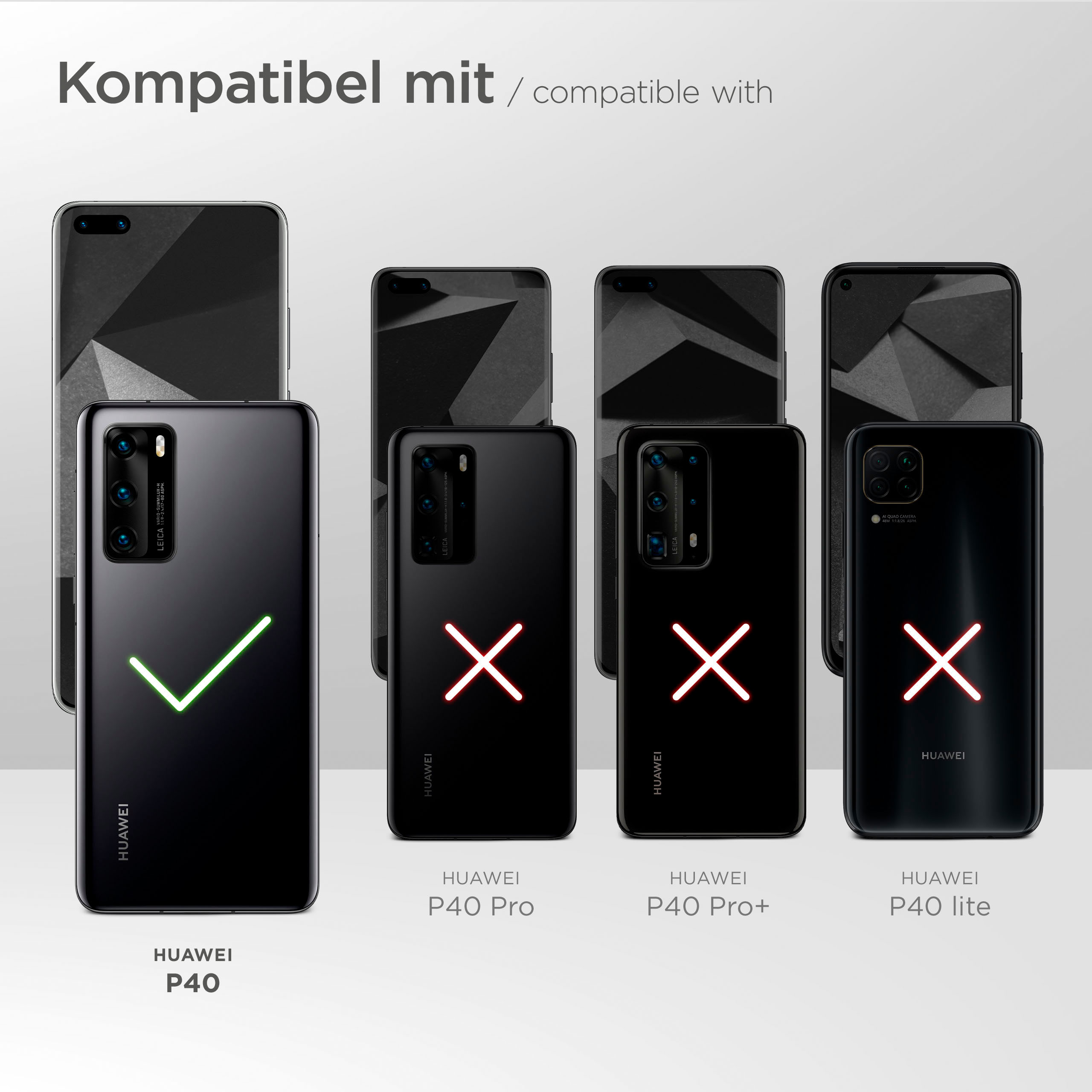 Schwarze Telefone mit grünen Haken und roten X-Markierungen. Die Telefonmodelle werden angezeigt.