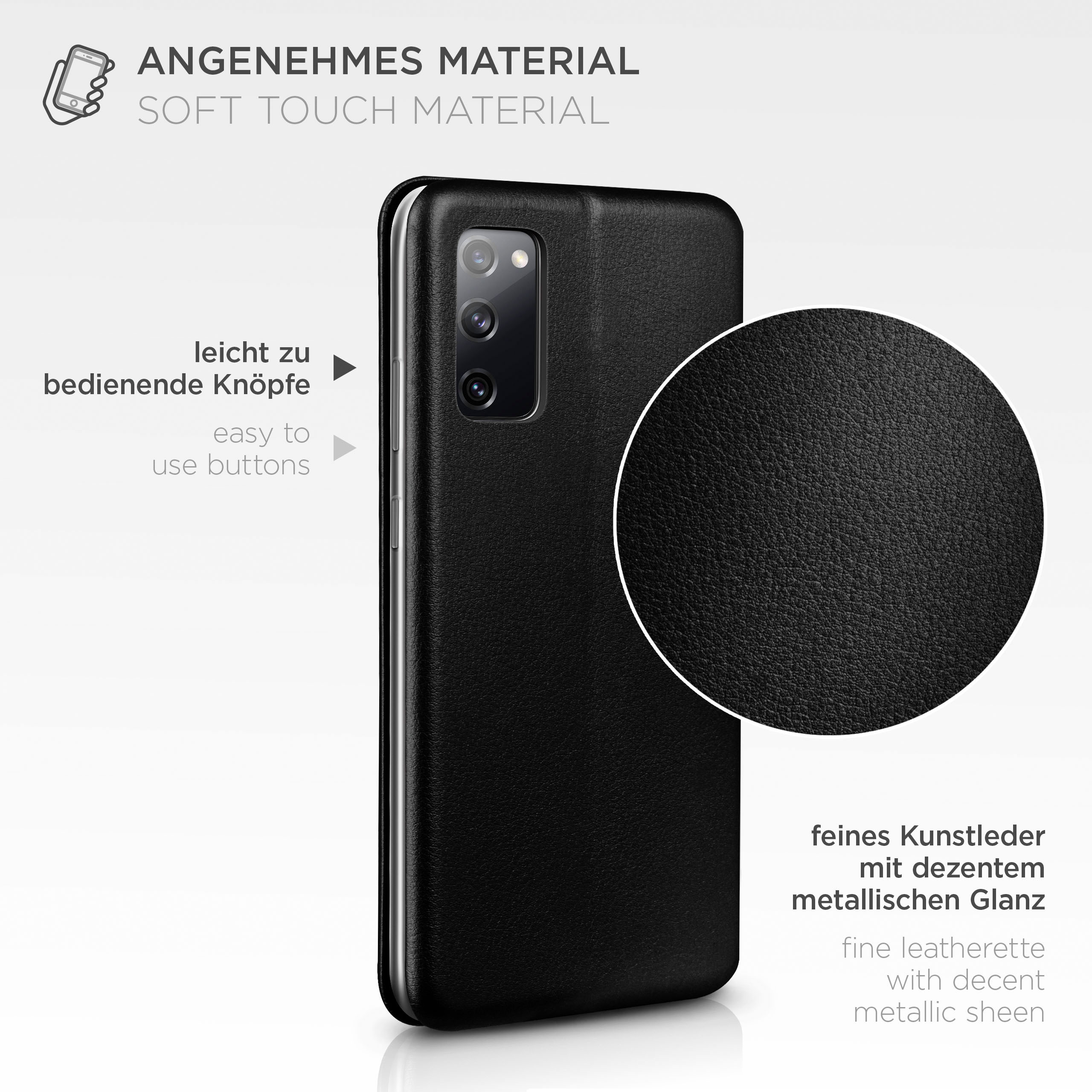 Schwarze Handyhülle mit Telefon und strukturierter Oberfläche in Nahaufnahme.