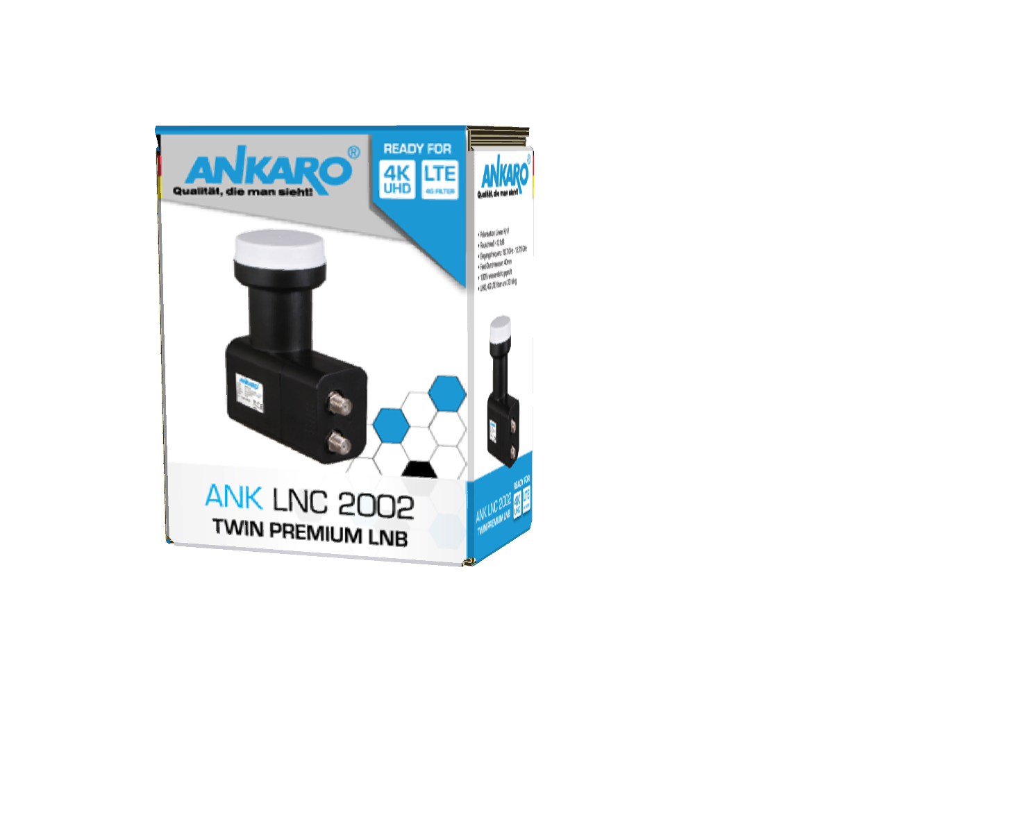 ANKARO ANK LNC 2002 PREMIUM, Twin 4K, 40mm, UHD, Rauschmaß für 0,1 dB LNB LNB 2 Teilnehmer