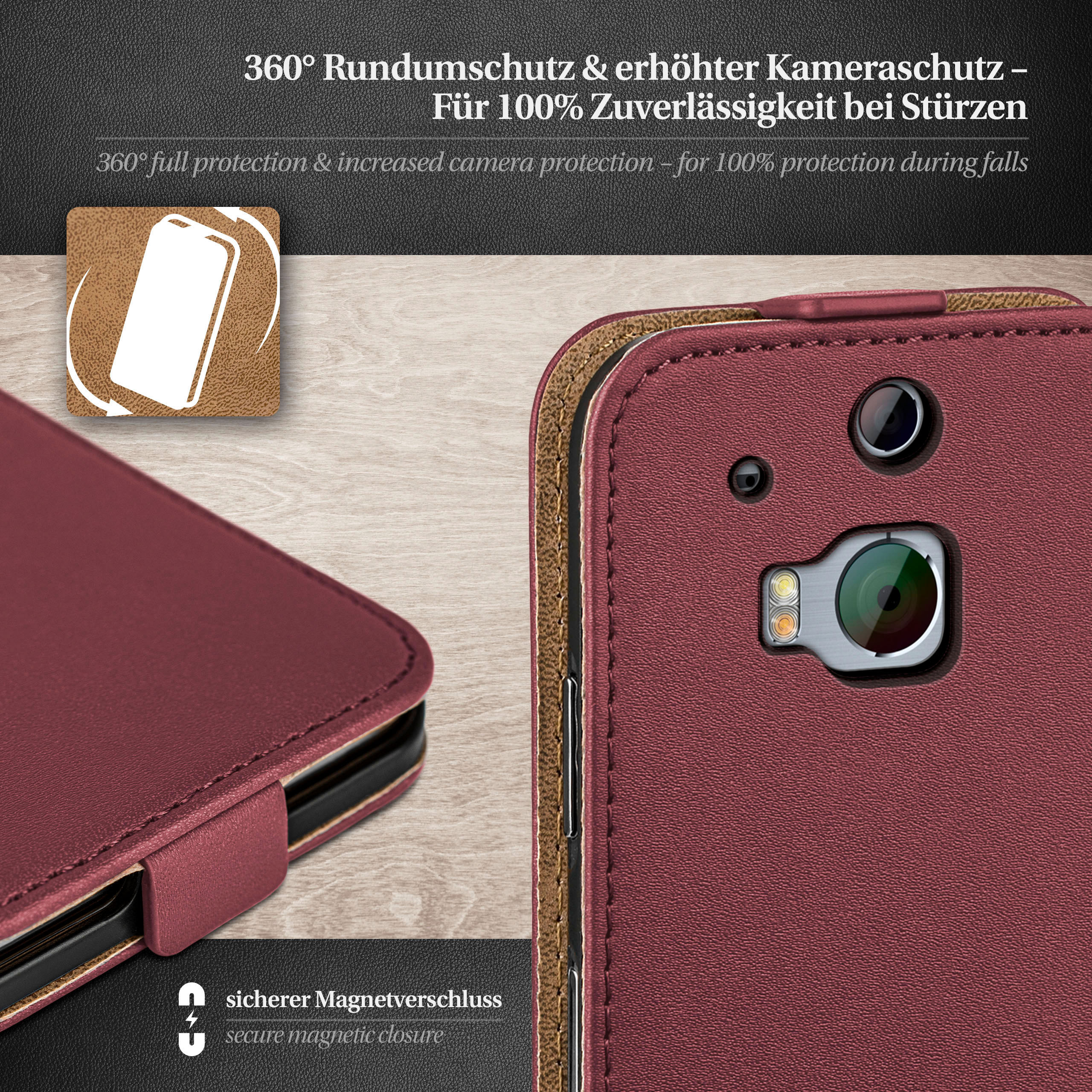 M8s, M8 Flip Maroon-Red Case, One HTC, Flip Cover, MOEX /
