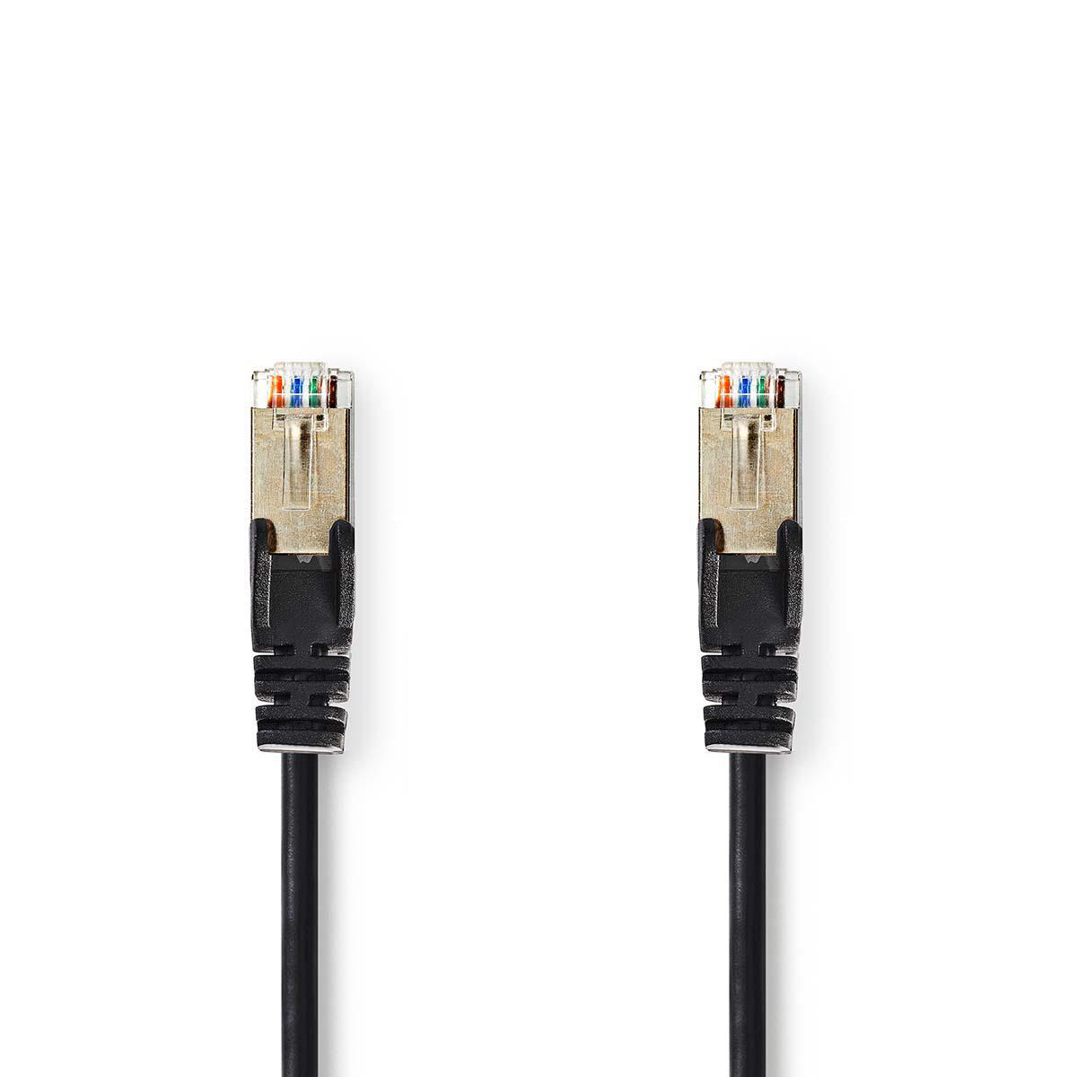 Due cavi di rete neri con connettori neri. Isolati su sfondo bianco.