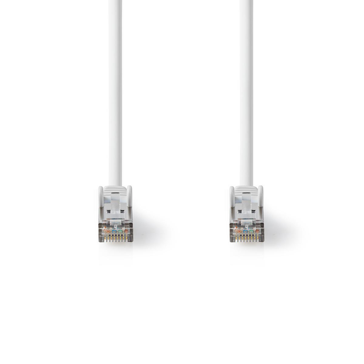 Twee witte Ethernet-kabels met connectoren op een witte achtergrond.