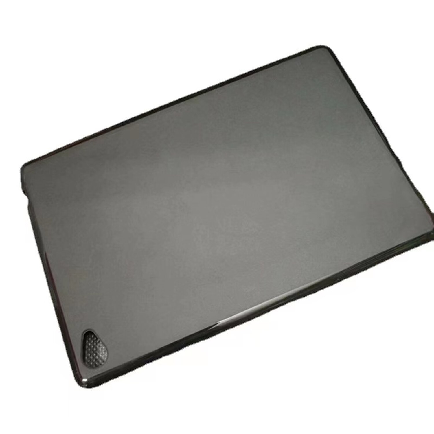 Eine schwarze Tablethülle. Die Hülle ist dunkelgrau und hat einen Lautsprecherausschnitt.