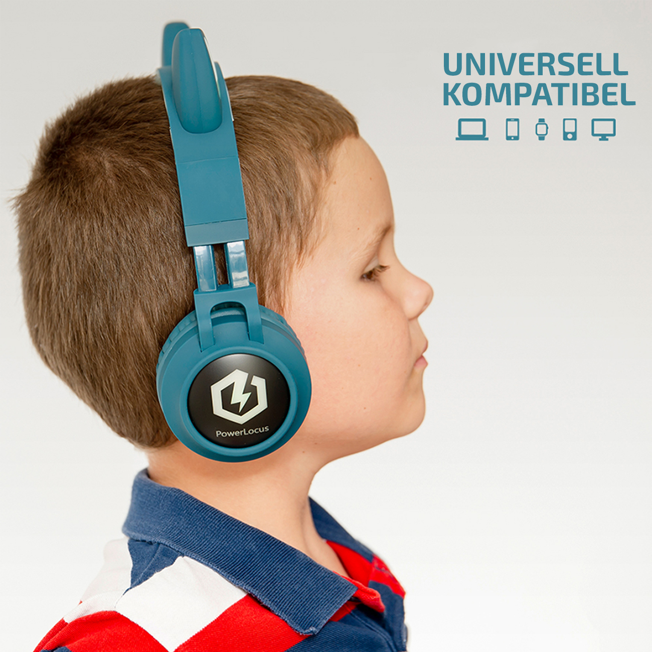 POWERLOCUS Buddy für Kopfhörer Kinder, Blau Bluetooth Over-ear