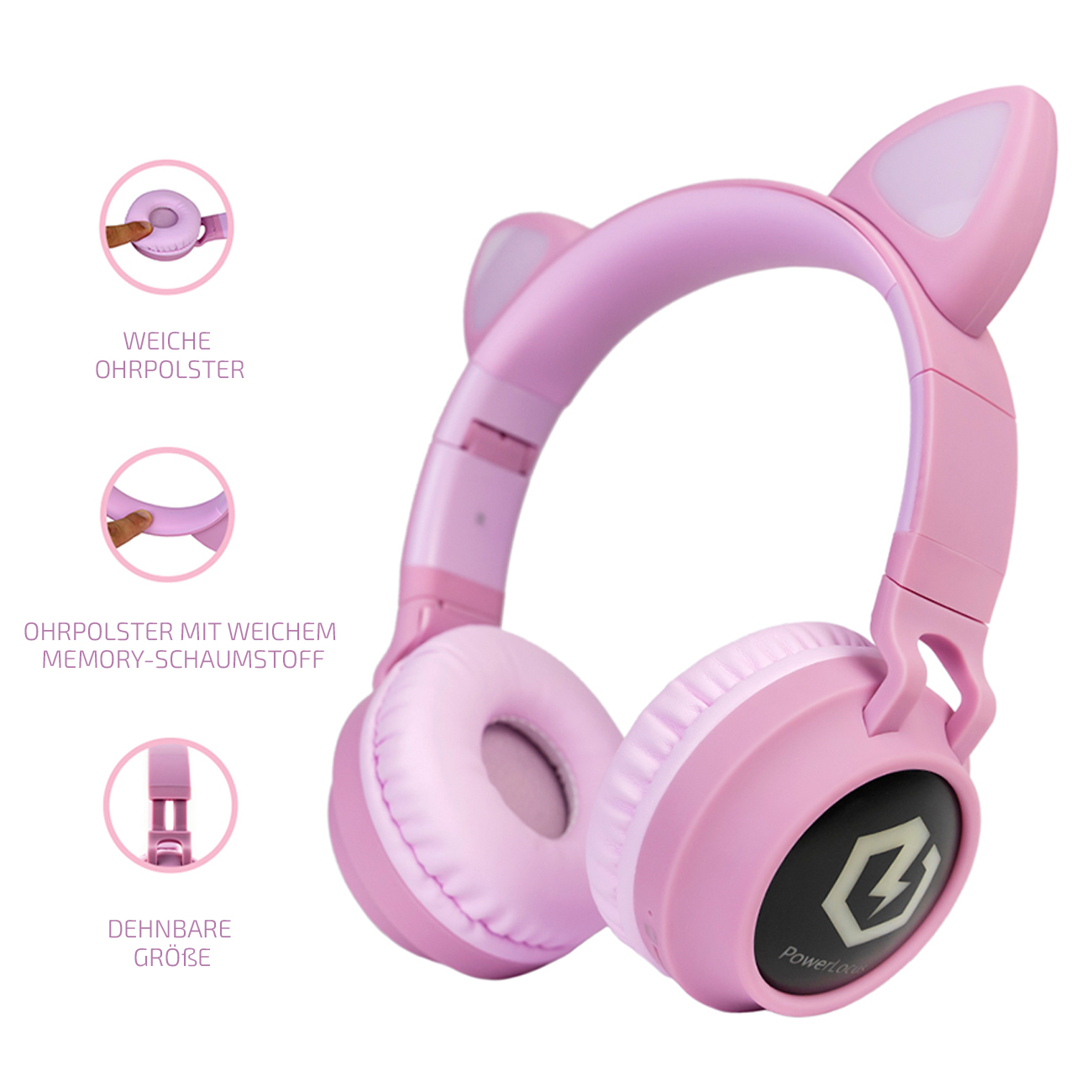 Kinder, Kopfhörer Rosa für Buddy Bluetooth Over-ear POWERLOCUS