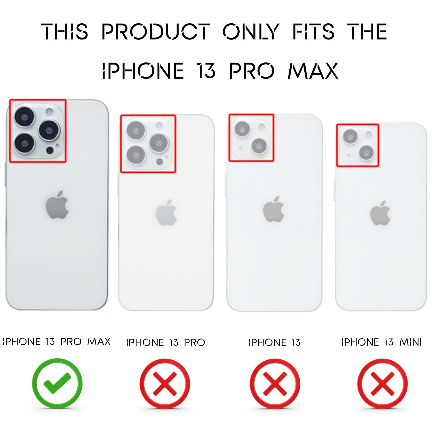 Imagen muestra 4 iPhones. Solo uno, con 3 cámaras, tiene una marca de verificación verde.