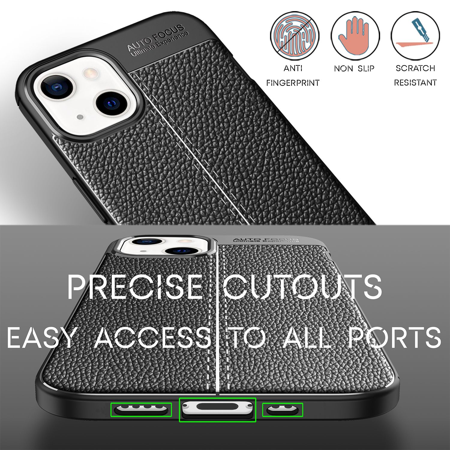 Funda negra para iPhone. Antihuellas, antideslizante y resistente a arañazos.