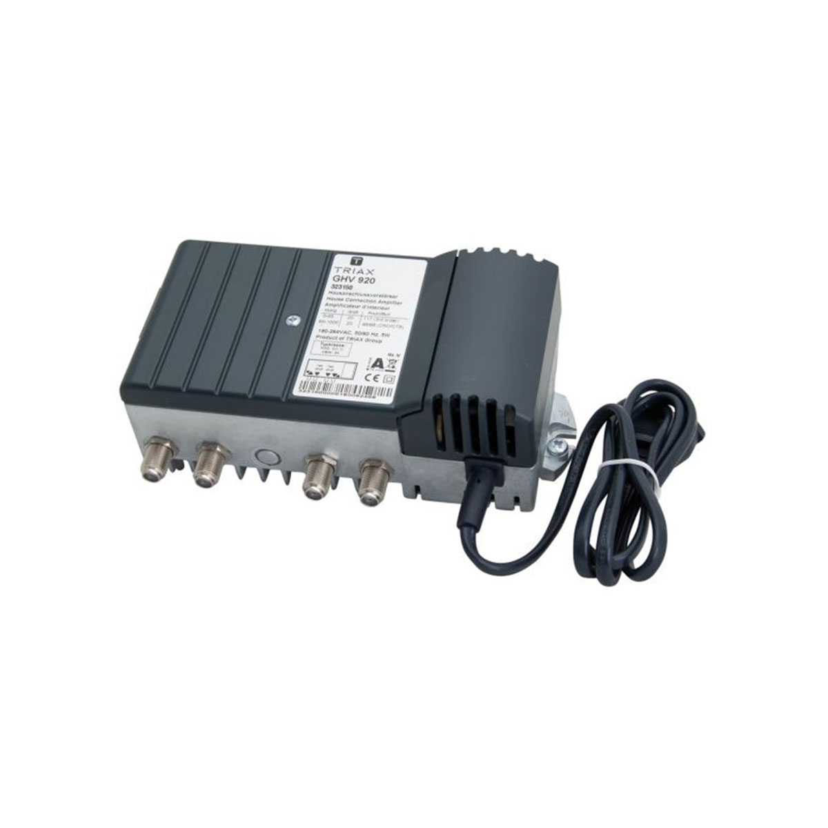 Ein schwarzes und graues elektronisches Gerät mit mehreren Anschlüssen.