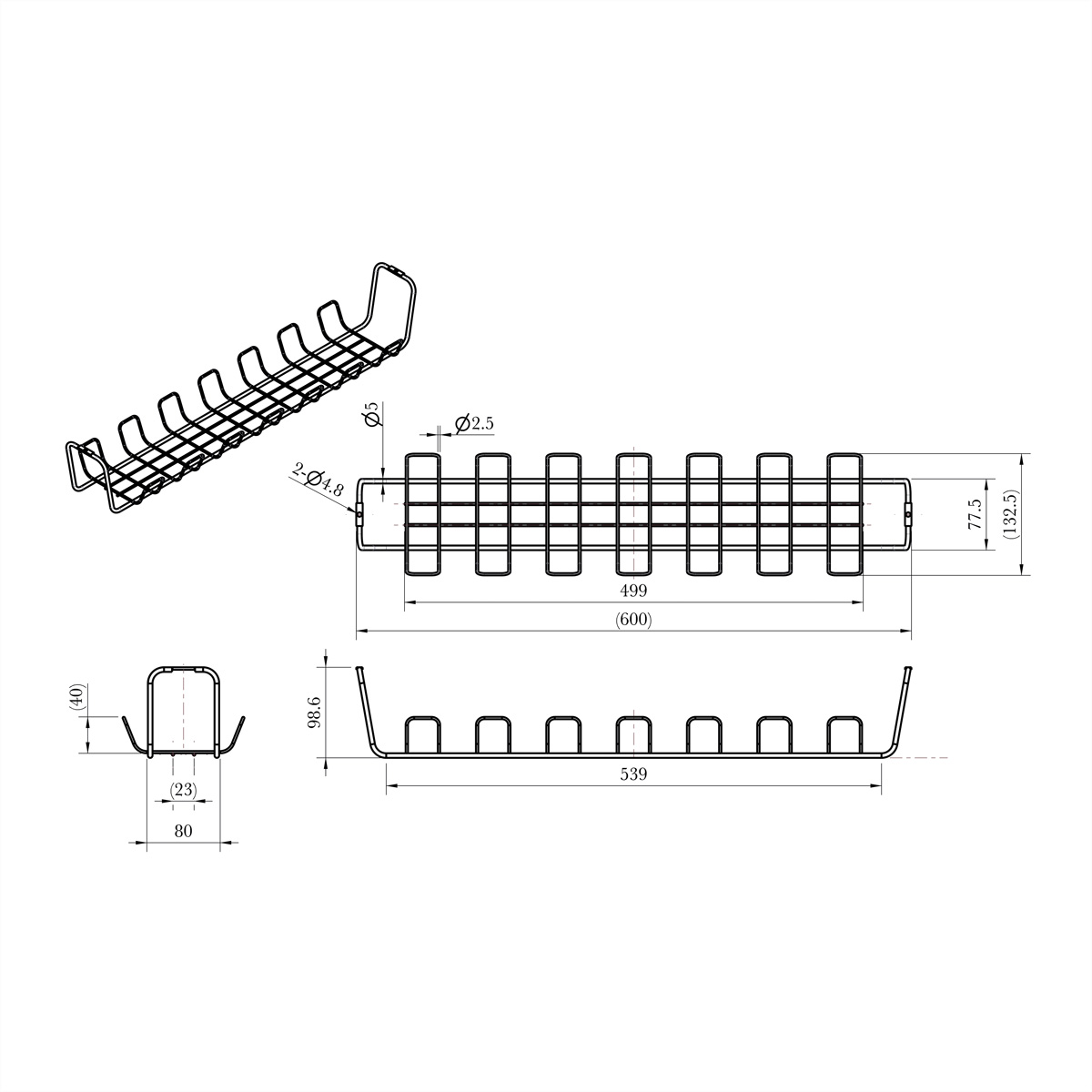 Untertischmontage ROLINE Gitter-Kabelkanal, Stück) (2 Kabelführungssystem, schwarz
