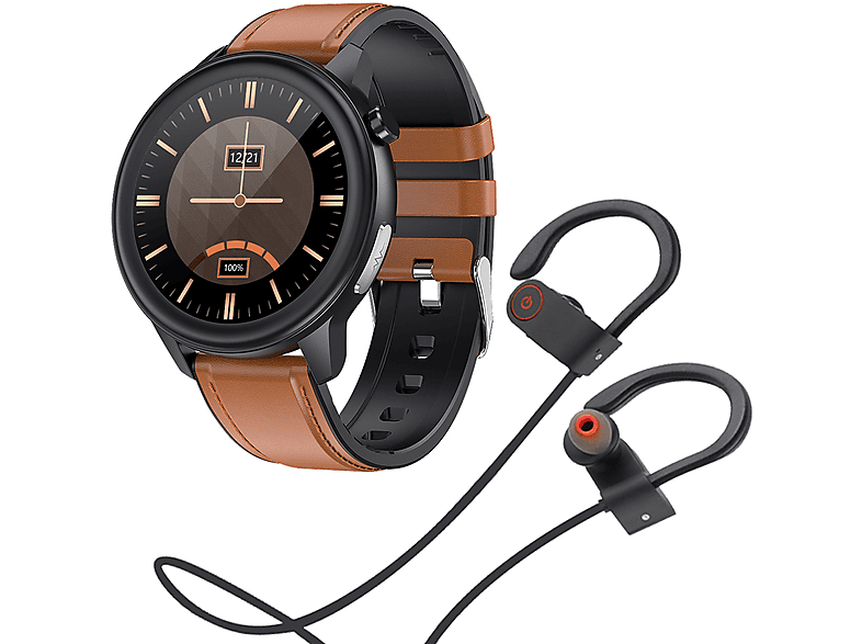 LOOKIT FE10 BR Fitness Kopfhörer Braun Activity Silikon, + In Tracker Sportuhr Tracker, Ear U8 Metall