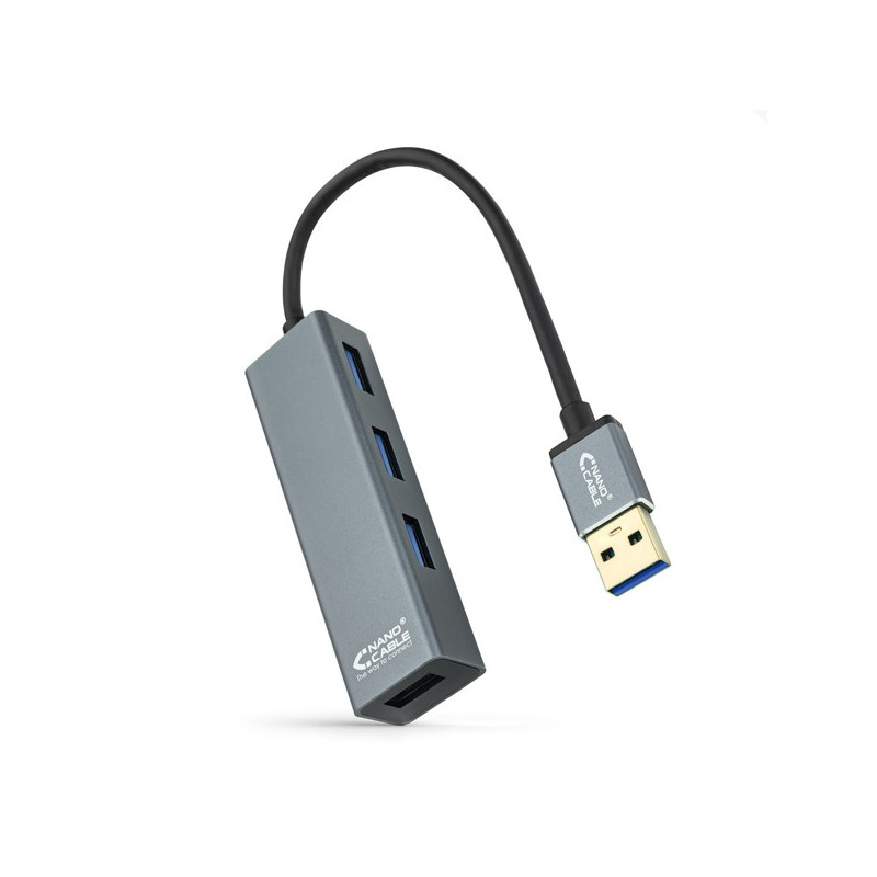 NANOCABLE 4-Port USB USB Grau, Hub USB Hub, 3.0 NANOCABLE Grau 10.16.4402