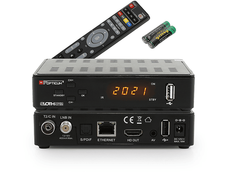 RED OPTICUM Sloth Combo Plus Mini DVB-C T2 & DVB-S2 Receiver mit PVR I Kombi-Receiver HD LED USB IR Sensor 12V DVB-S2 HD Receiver (HDTV, PVR-Funktion, DVB-T, DVB-T2 (H.264), DVB-C, DVB-C2, DVB-S, DVB-S2, schwarz)