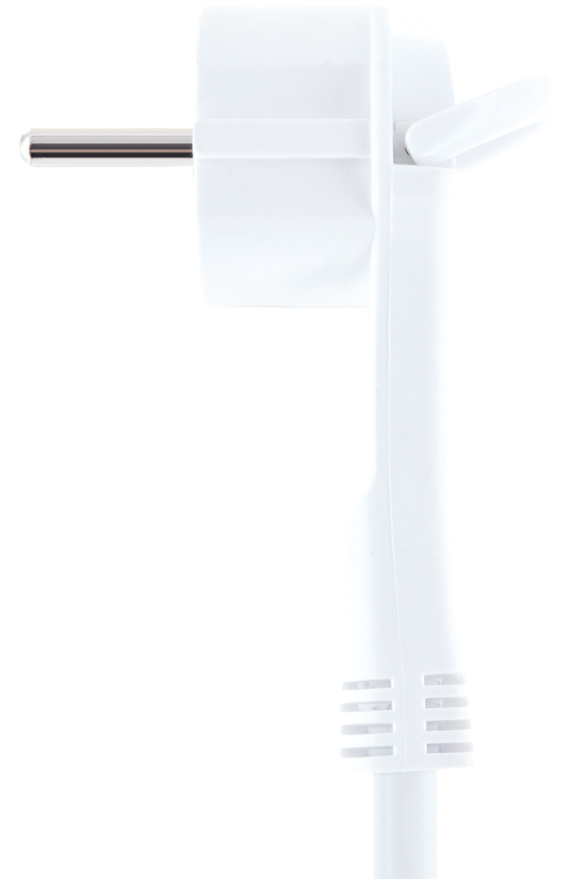Weißer Netzstecker mit weißem Kabel.