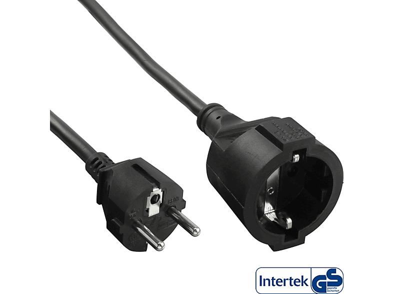 INLINE InLine® Strom-Verlängerung Schutzkontakt Stecker Buchse, schwarz, schwarz / Schutzkontakt-Verlängerung