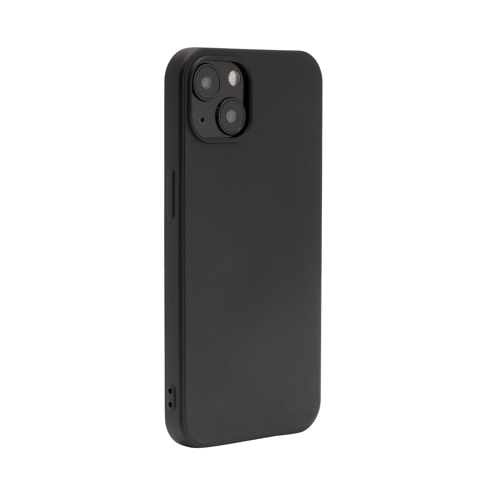 Custodia nera con lenti della fotocamera. Sfondo nero.
