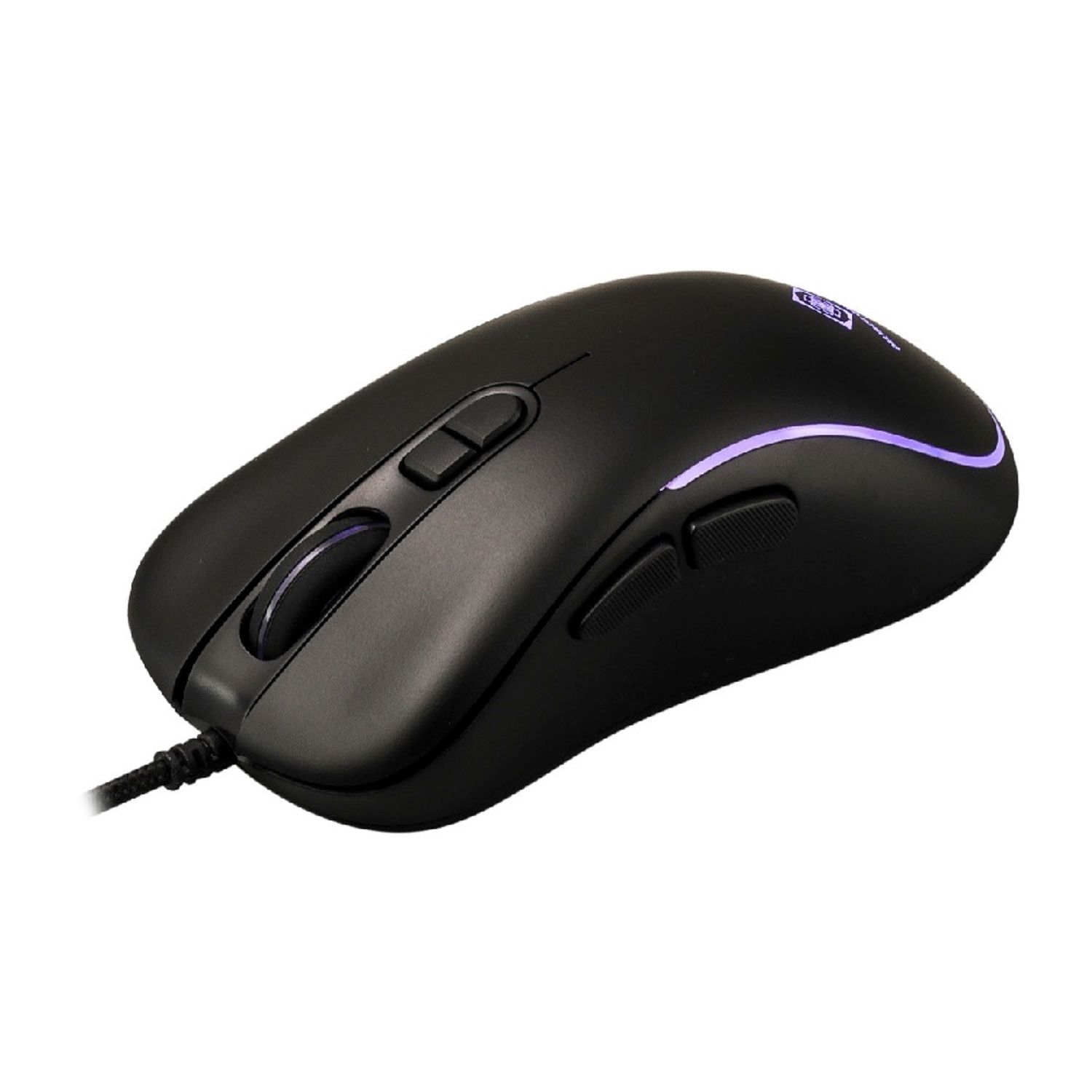Mouse nero con due pulsanti e una rotella di scorrimento.