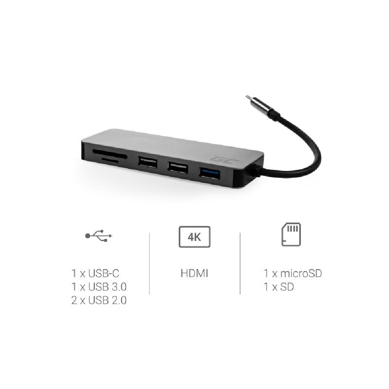 GREEN CELL Docking Station schwarz Ladegeräte 7in1 Universal, HUB