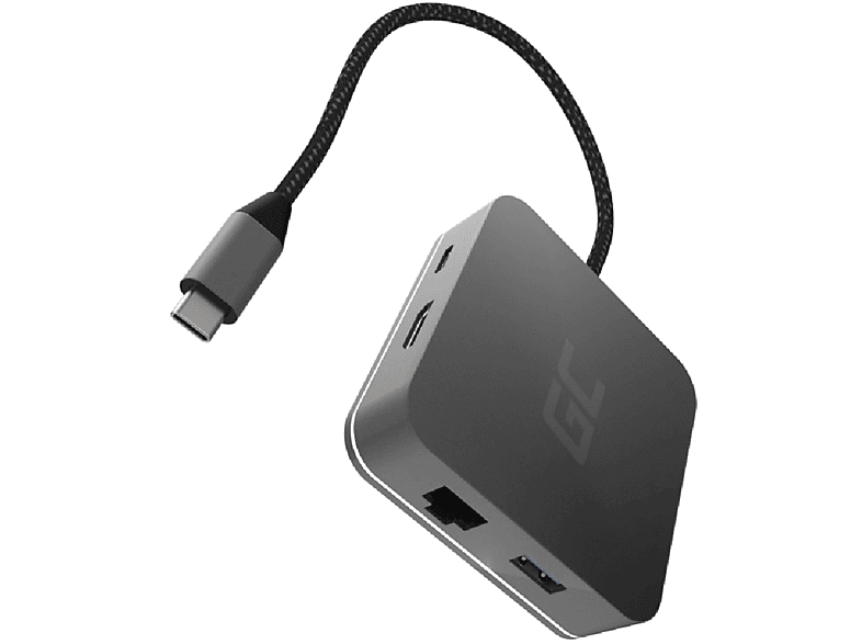CELL Docking Station USB-C GREEN Ladegeräte 6in1 HUB Universal, schwarz