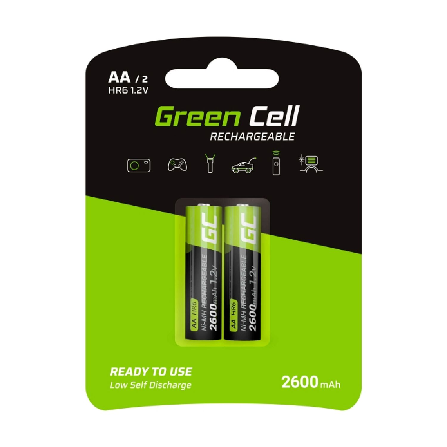 AA CELL 2x mAh Akkumulator Akku, / HR6 Batterien 2600mAh / GREEN Nickel-Hydrid-Akku Ni-MH