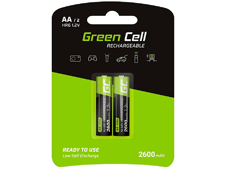 GREEN CELL 2x Akkumulator AA 2600mAh / HR6 mAh Batterien Akku, / Ni-MH Nickel-Hydrid-Akku