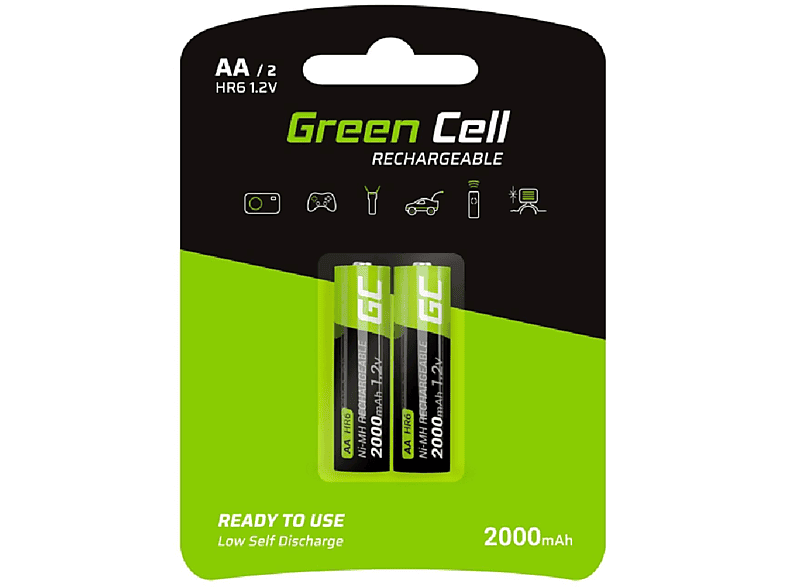 CELL AA 2x Akkumulator / HR6 GREEN 2000mAh Batterien Ni-MH mAh Nickel-Hydrid-Akku / Akku,