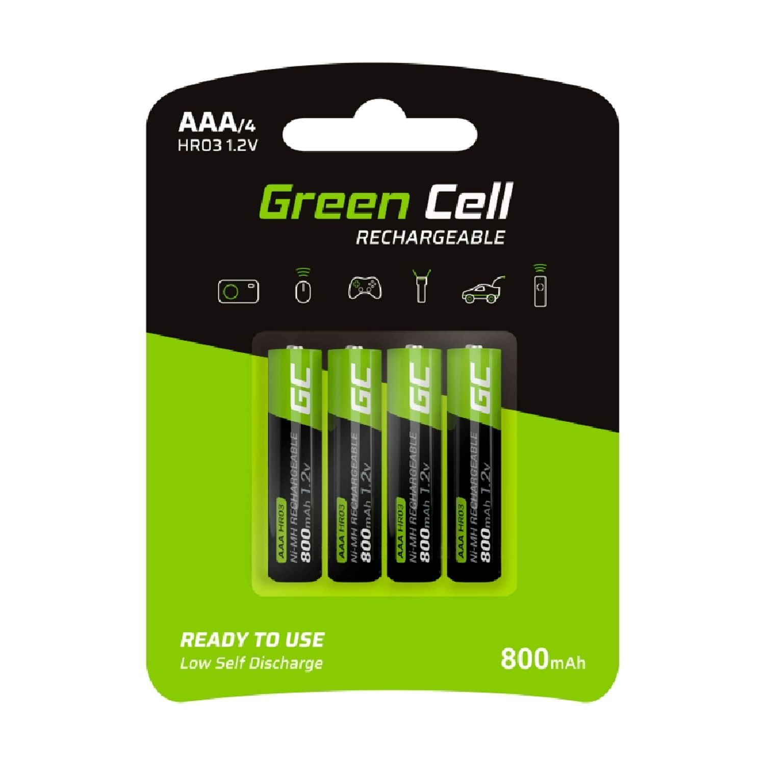 800mAh AAA / Akku, 1.2 Ni-MH Nickel-Hydrid-Akku / HR03 Akkumulator Volt, 4x Batterien GREEN mAh CELL