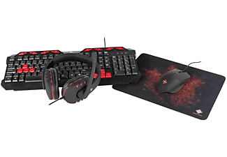 DELTACO GAMING Gaming-Kit 4-in-1 Kopfhörer Tastatur Maus Mauspad, Tastatur + Maus, schwarz