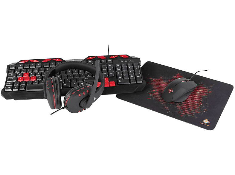 DELTACO GAMING Gaming-Kit 4-in-1 Kopfhörer Tastatur Maus Mauspad, Tastatur + Maus, schwarz