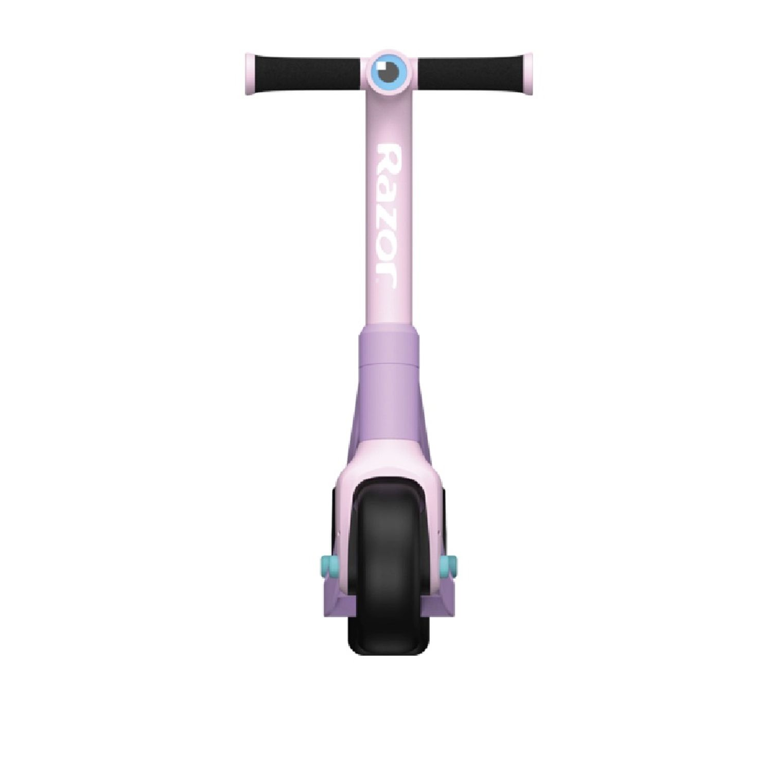 Scooter Razor viola, manubrio a T, impugnature nere e un'unica ruota nera.