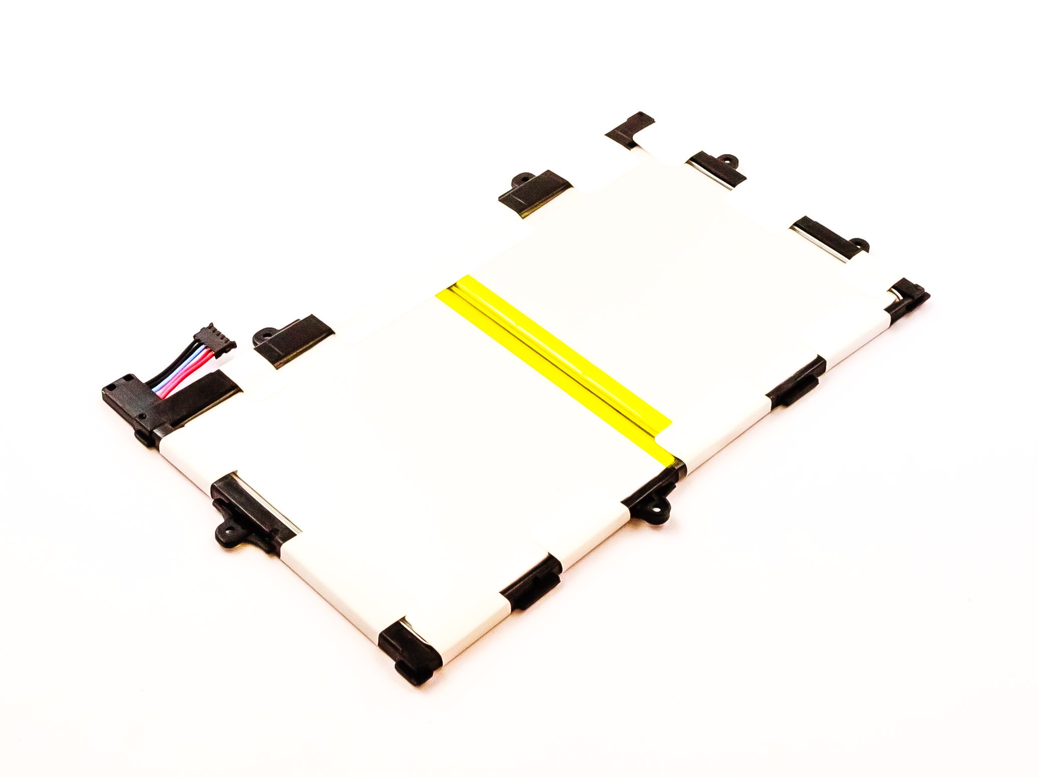 Tablet-Akku mit Anschlüssen und gelbem Klebeband.