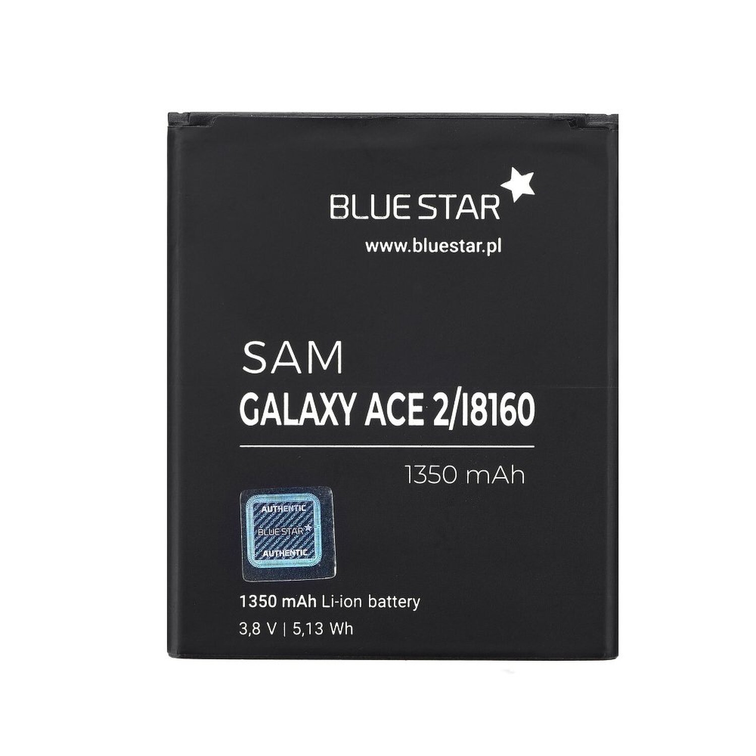 Eine schwarze Batterie mit Text, Logo und dem Text '1350 mAh'.