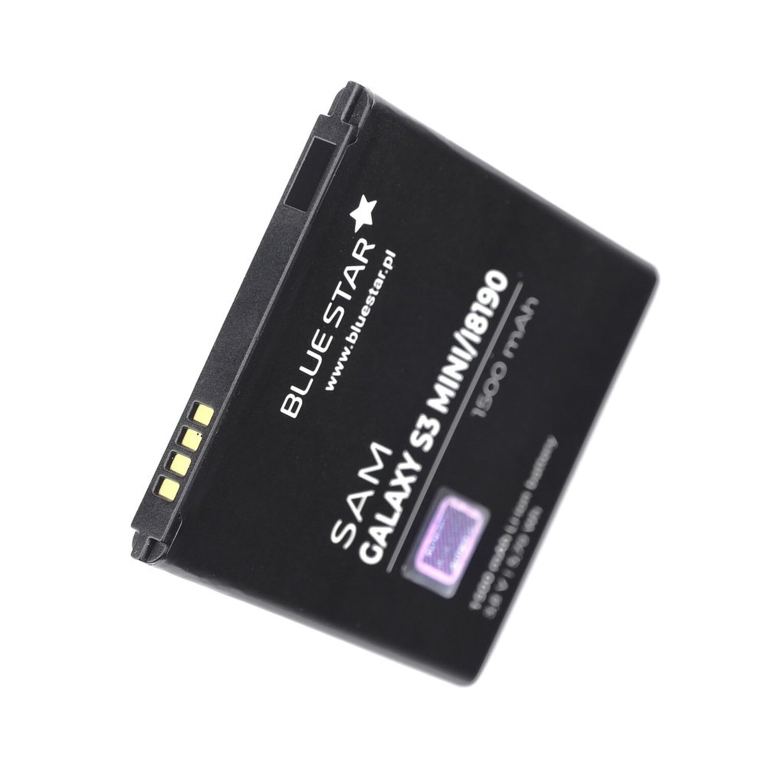 Eine schwarze Batterie mit Text auf weißem Hintergrund.