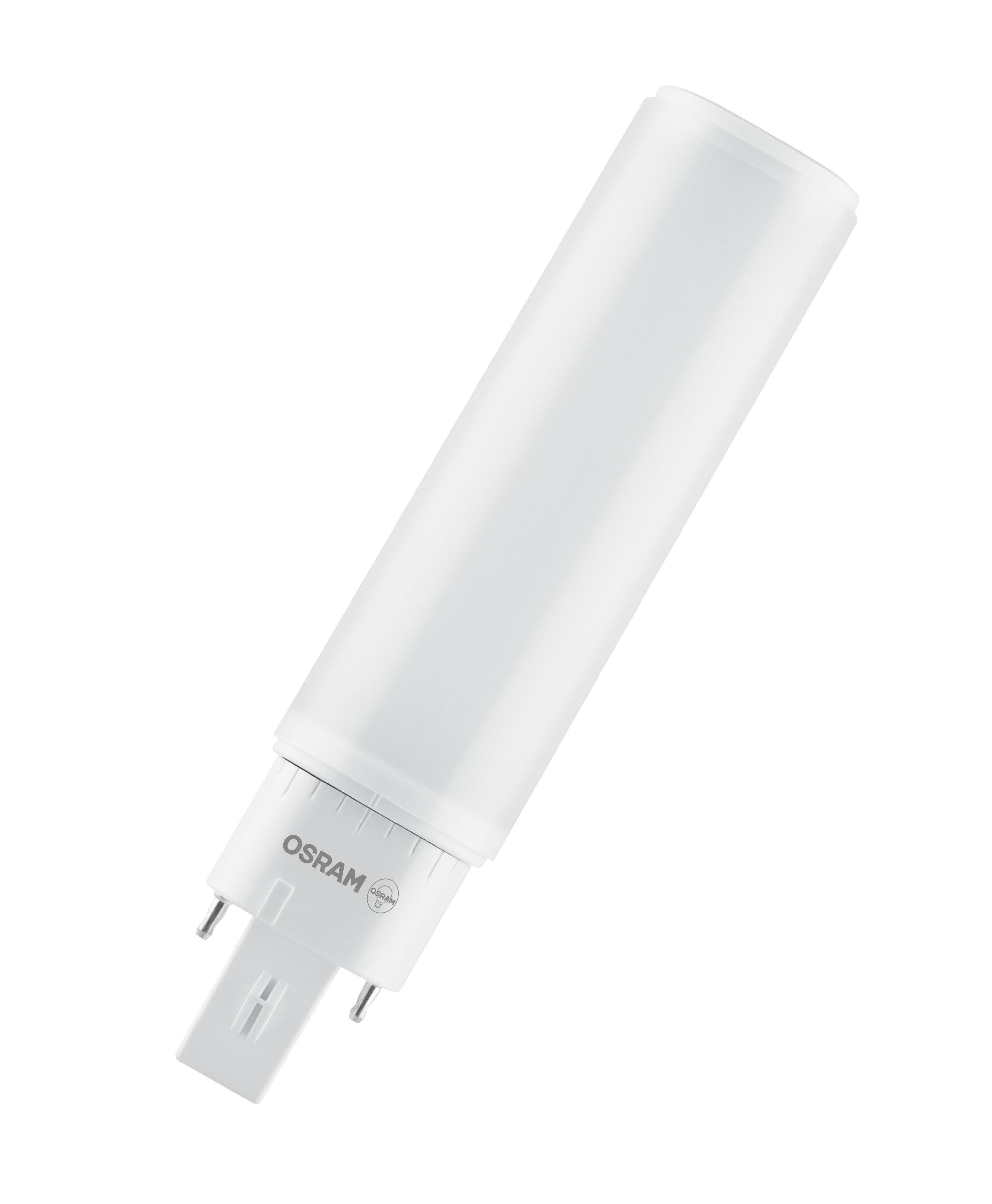 Weiße OSRAM LED-Glühbirne. Das Licht ist zylindrisch, mit weißem Sockel.