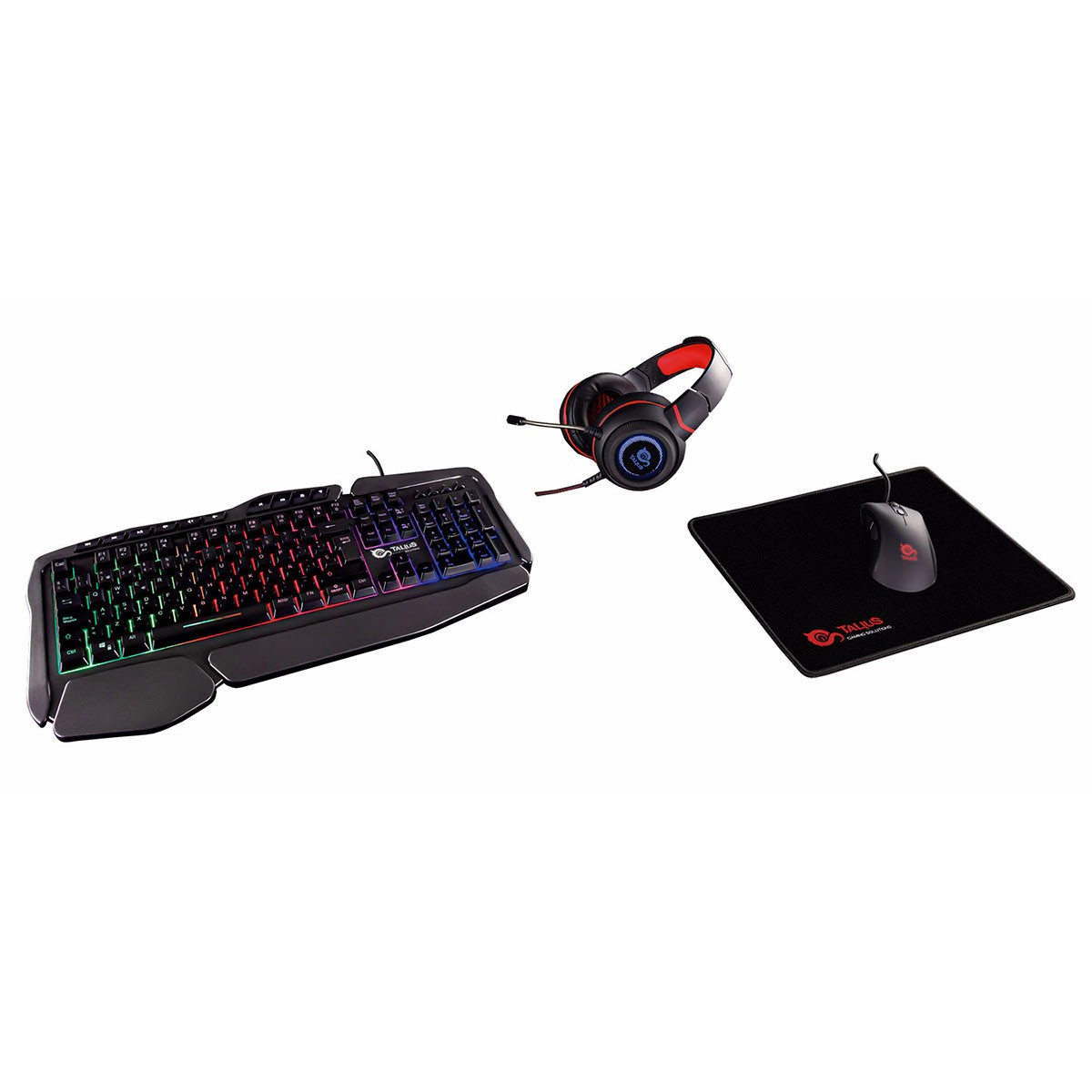 Kit gaming (teclado,ratón, auricuar,alfombrila) - TAL-GKITV2 TALIUS, Cableado, USB, Negro