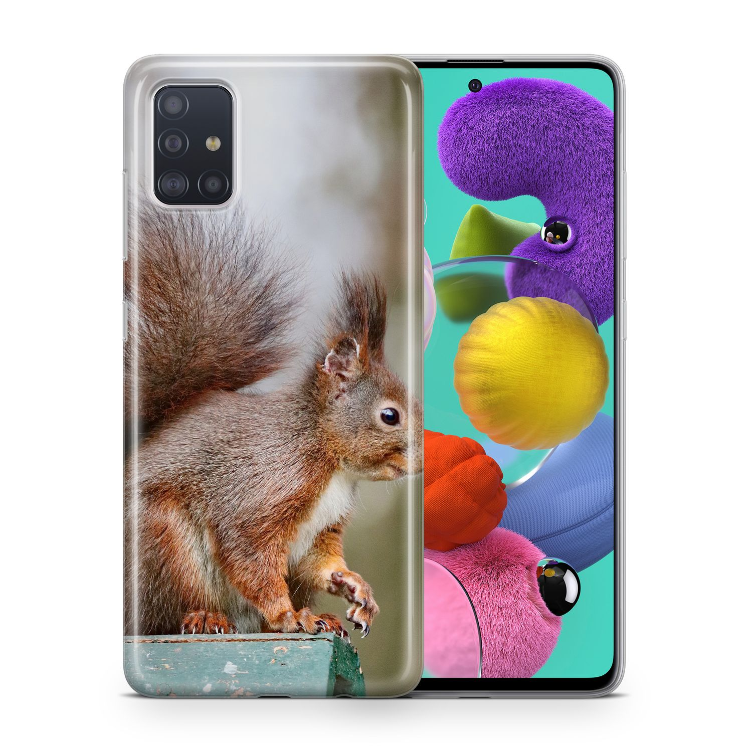 Handyhülle mit einem roten Eichhörnchen auf einem Ast.