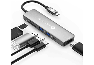 NOVOO 6 in 1, USB-C Hub, Silber