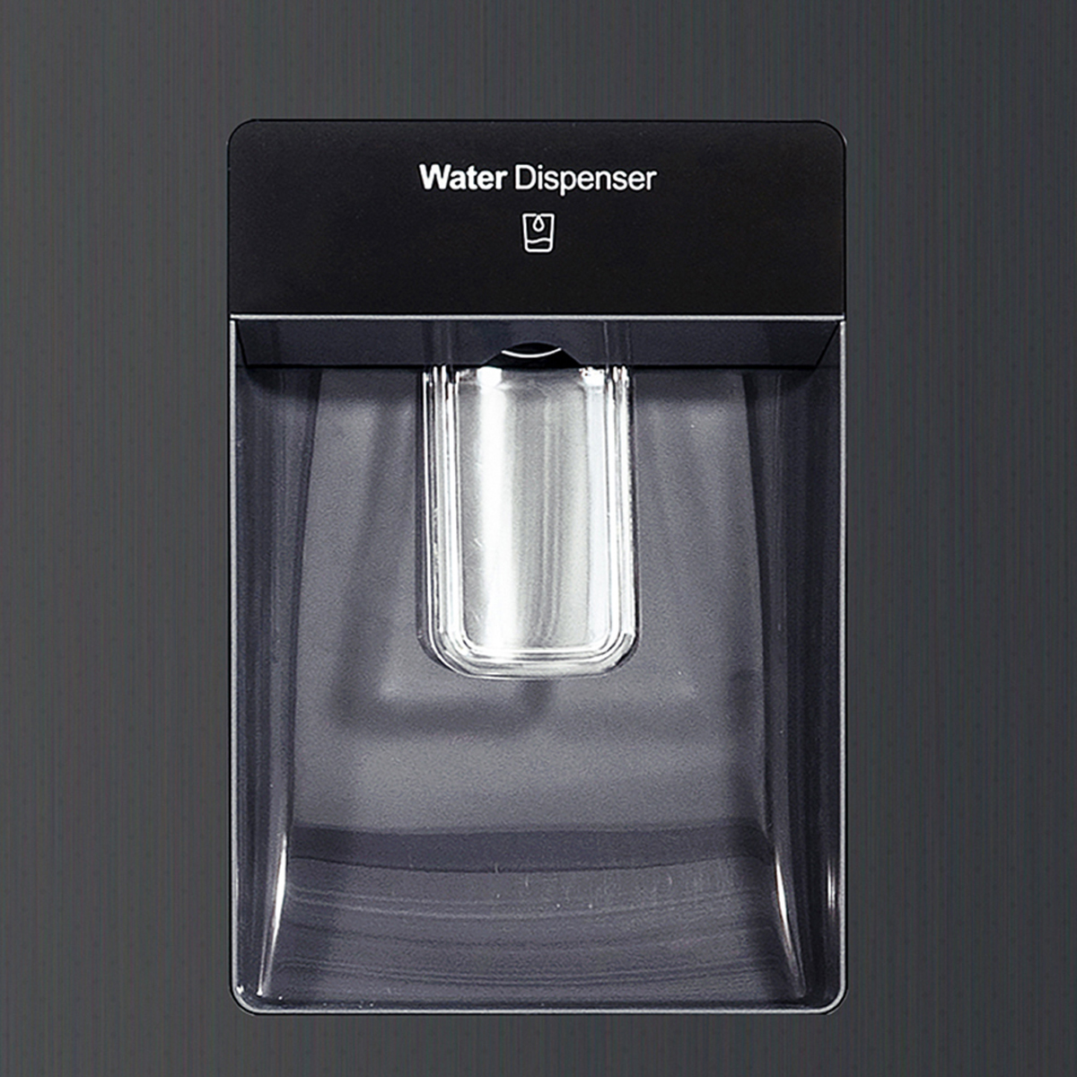 Un dispensador de agua con tapa negra y recipiente transparente.