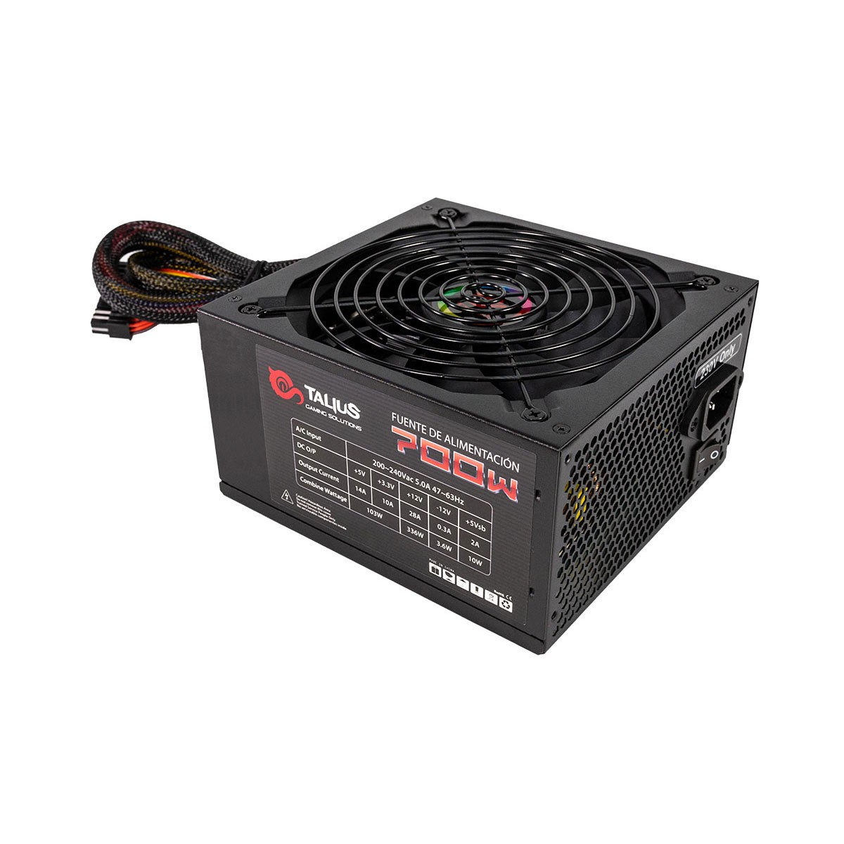 Fuente De Talius talpsu700wmod 700w modular cable mallado conectores 6xsata 1xauxiliar cpu 4+42xpcie 6+2 pin 4x molex negro ventilador 14cm alimentacion